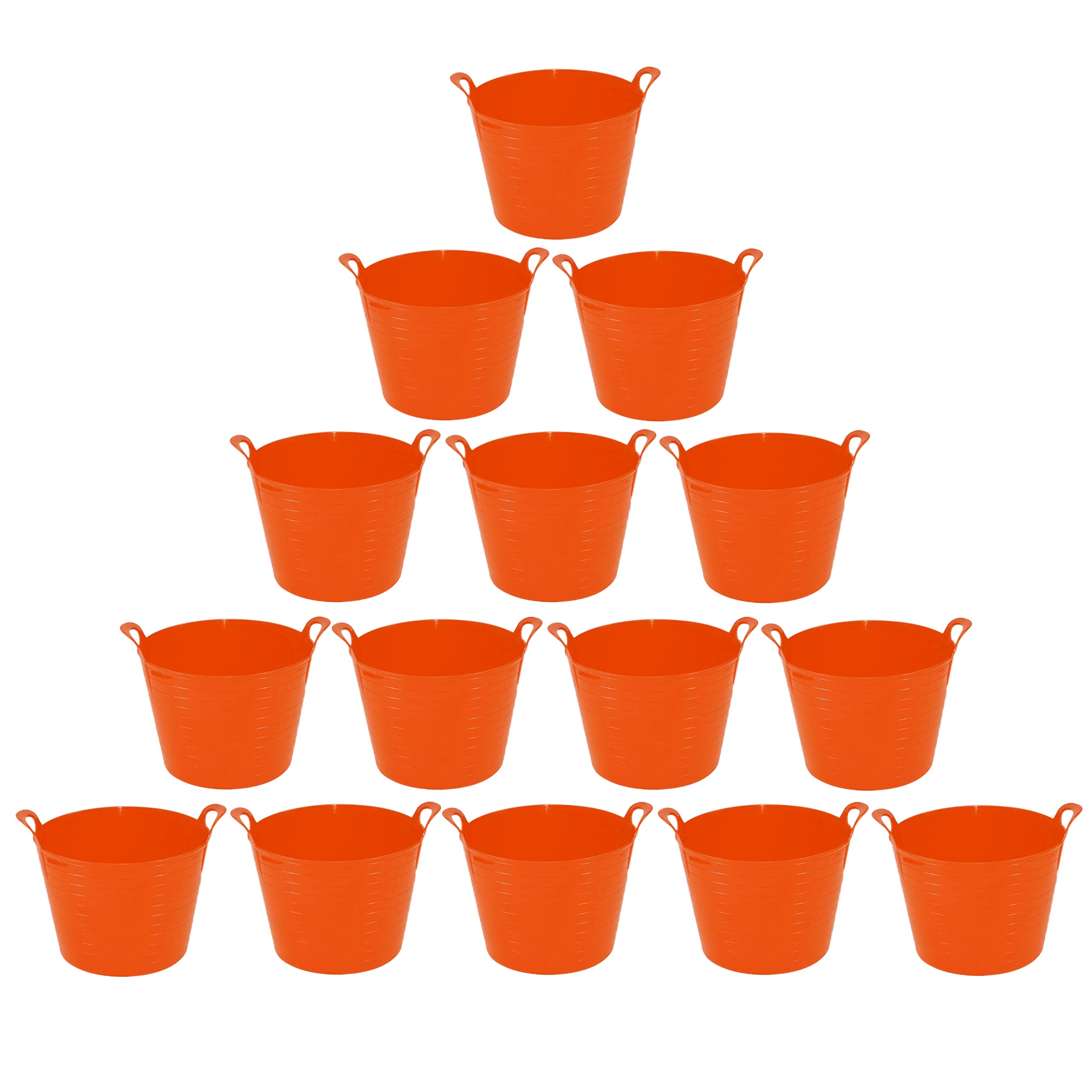 (Set of 12) 40L/42L Litre Large Robust Flexi Tubs Multipurpose Flexible Rubber Storage Container Buckets Garden Trugs Laundry Basket Polyethylene Flex Tub For Home Gardening Toys -Made in UK (Orange)