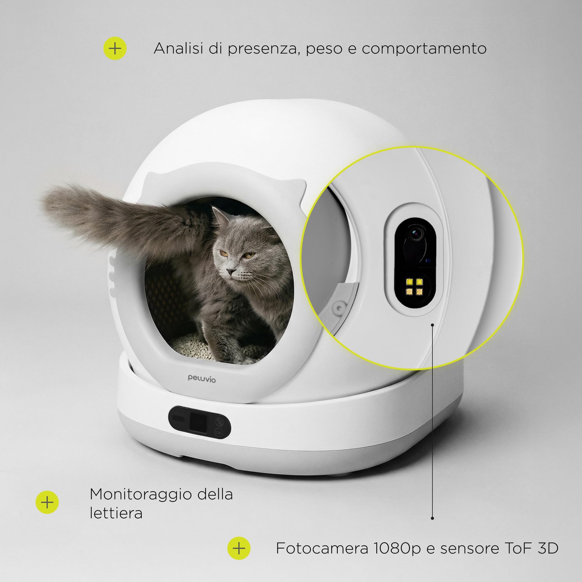 Pearl Lettiera Autopulente per Gatti Wi-Fi con Camera 1080p | Sensore ToF 3D, Capacità 72 L, Contenitore Rifiuti 7 L, App, Touchscreen, 45 dB, per Gatti da 1 a 10 kg