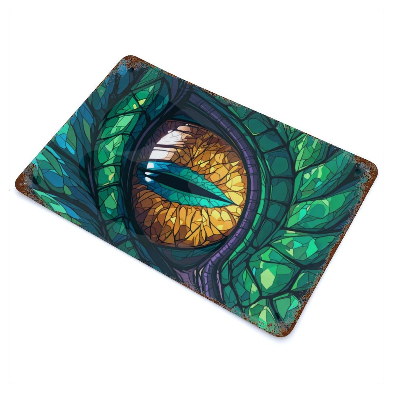 Garage Style Dragons Gaze Stained Glass Decorative Tin Sign 11.8"x7.9", Industrial Home Decor for Bar And Workshop