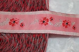 5 Yards Salmon Pink Silver Woven Jacquard Sewing Non Stretch Trim 1.5