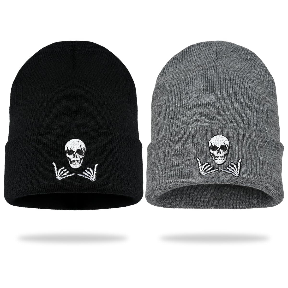 Embroidered Skeleton Beanie Hat Winter Stretch Knit Skull Cap for Men Women