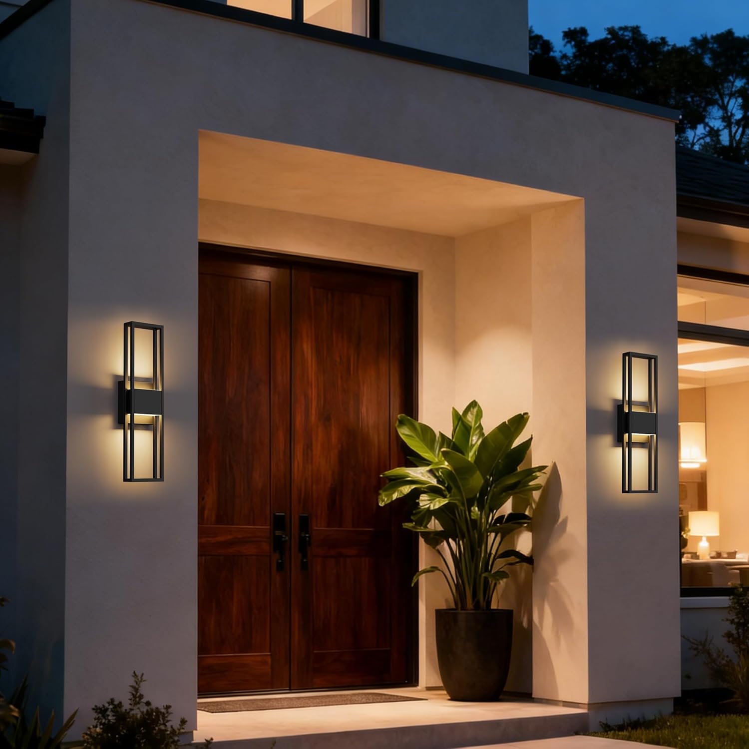 20 Inch Modern Outdoor Wall Lights, 3000K LED Up Down Exterior Lighting Fixtures Wall Mount, IP65 Waterproof Outside Sconce with Rectangle Metal Frame, for House Porch Patio Garage Front Door Matte Black 20 inch