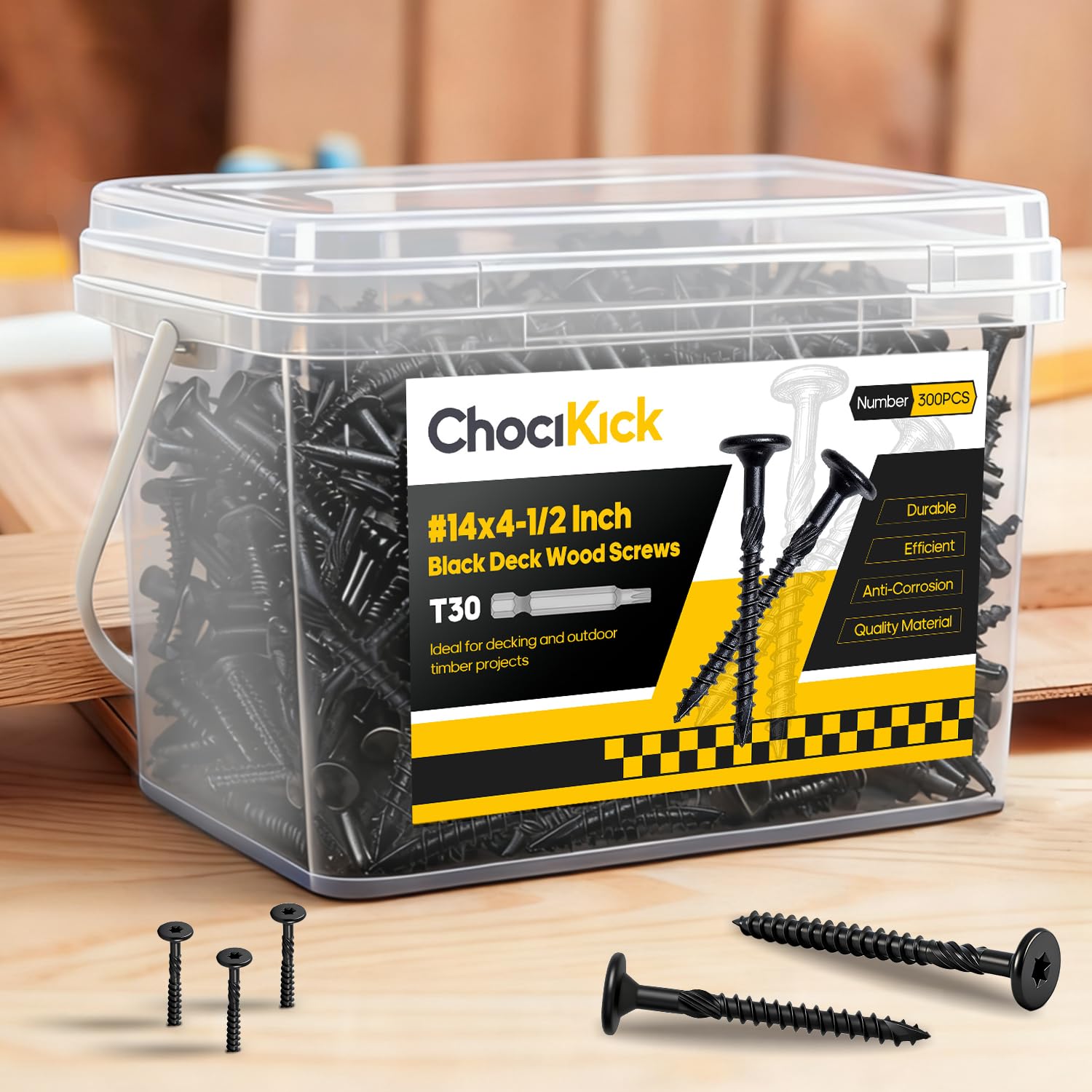 300Pcs #14 x 4-1/2" Lag Screws Black, Structural Wood Screws Star Drive, Heavy-Duty Exterior Construction Screws for Timber, Landscaping & Framing, T30 Bit Included, Rust Resistant