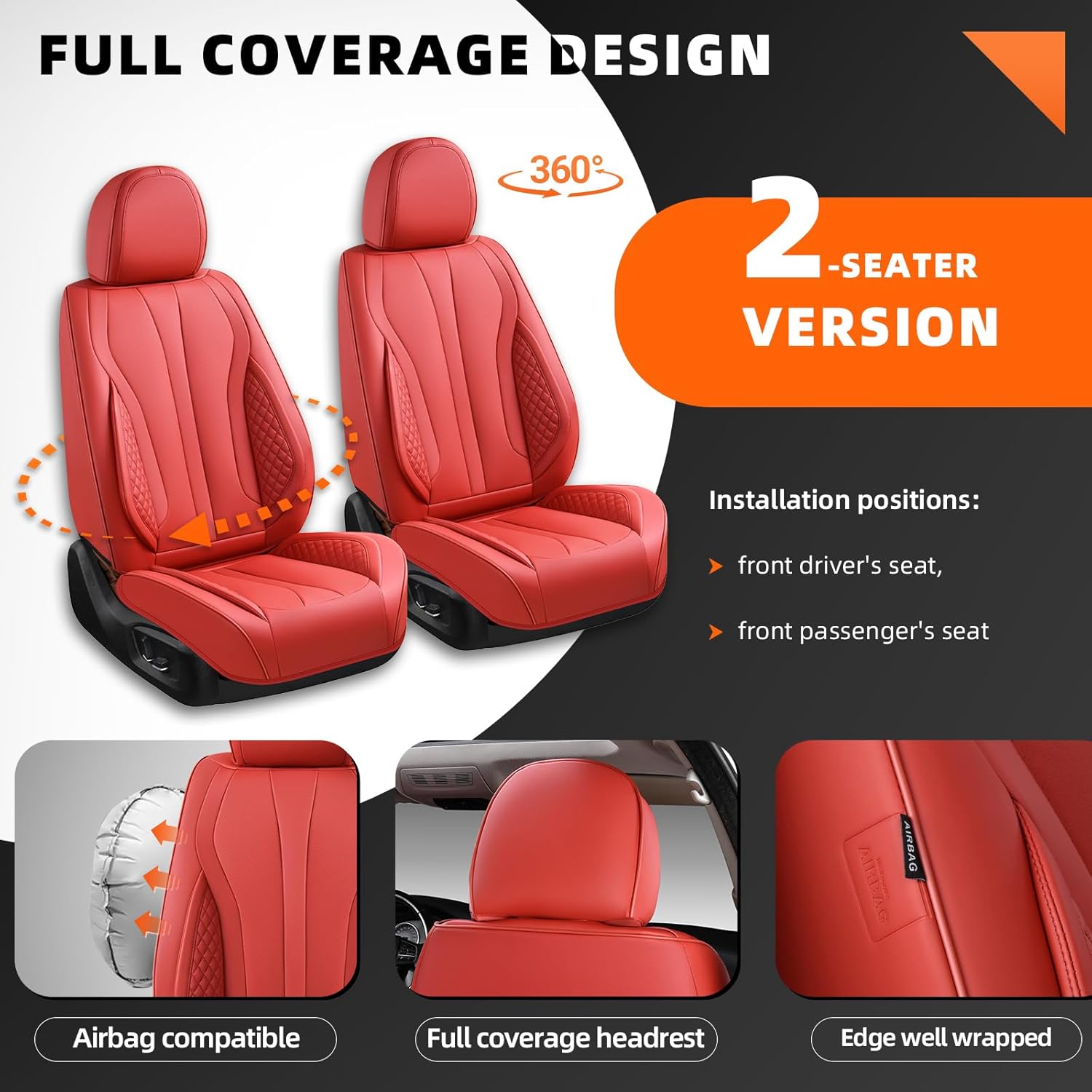 2-Seater Car Seat Covers Full Set, Fit for Front Seats of Cars, Waterproof and Breathable Nappa Leather, Compatible with Airbags, Car Seat Protector Covers for Most Cars - Wine red