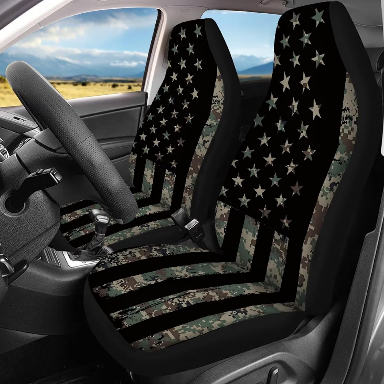 American Flag Print Car Seat Covers Front and Back Full Set 4-Piece Vehicle Seat Protector Waterproof Automotive Interior Cover for SUV Vehicle Sedan Truck Gift for Holiday
