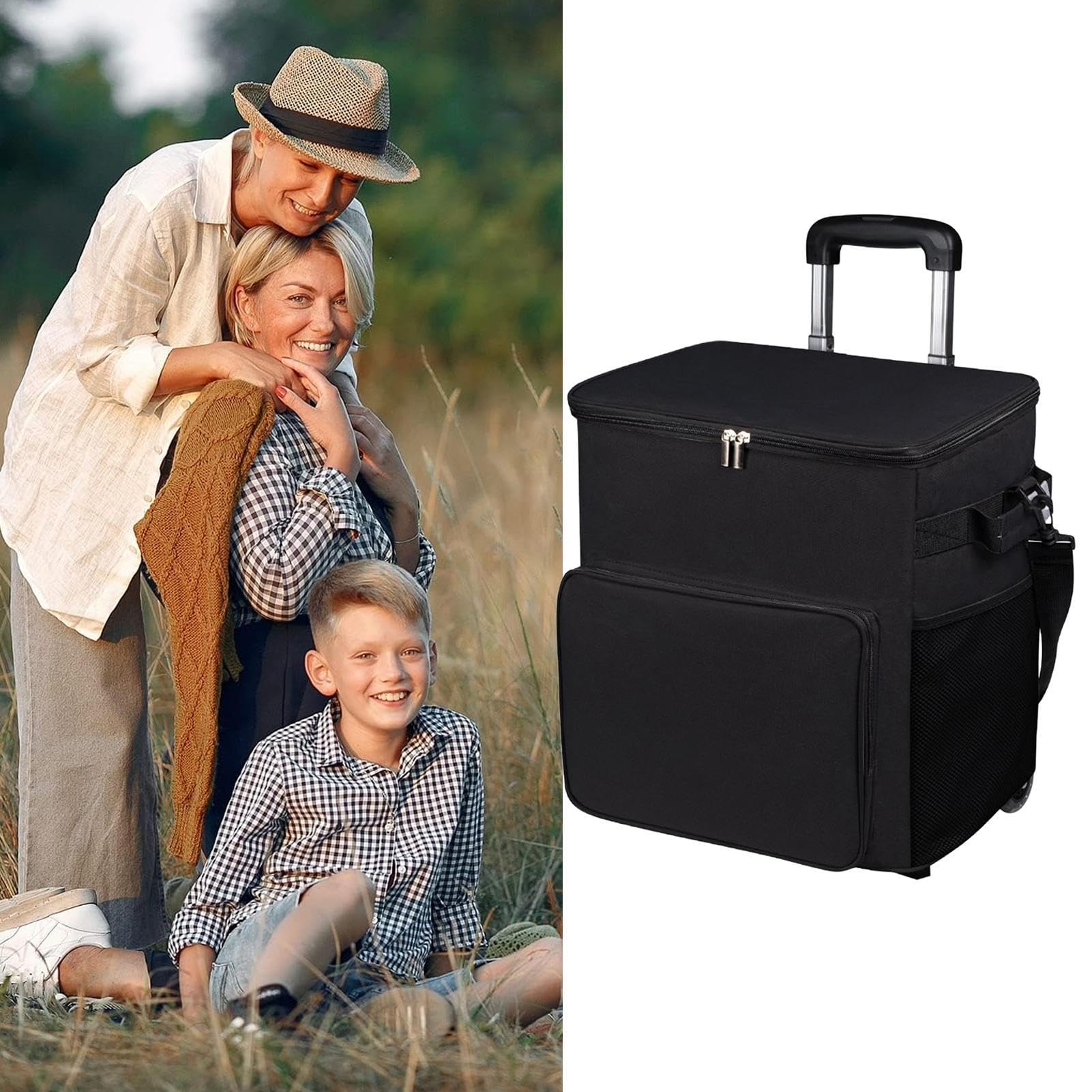 Carrello refrigerante a rullo, morbido e isolato, portatile | Unità di stoccaggio termica ad alta capacità da 35 l, robusto sistema di trasporto per bevande fredde, per viaggi, spiaggia, picnic e