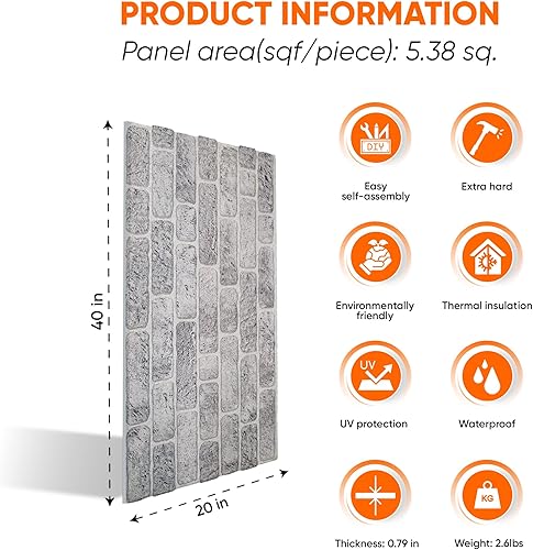 Miniatura 2 de IZODEKOR Paneles de pared 3D efecto ladrillo - Revestimiento, aspecto de piedra, revestimiento de poliestireno para sala de estar, cocina, baño,