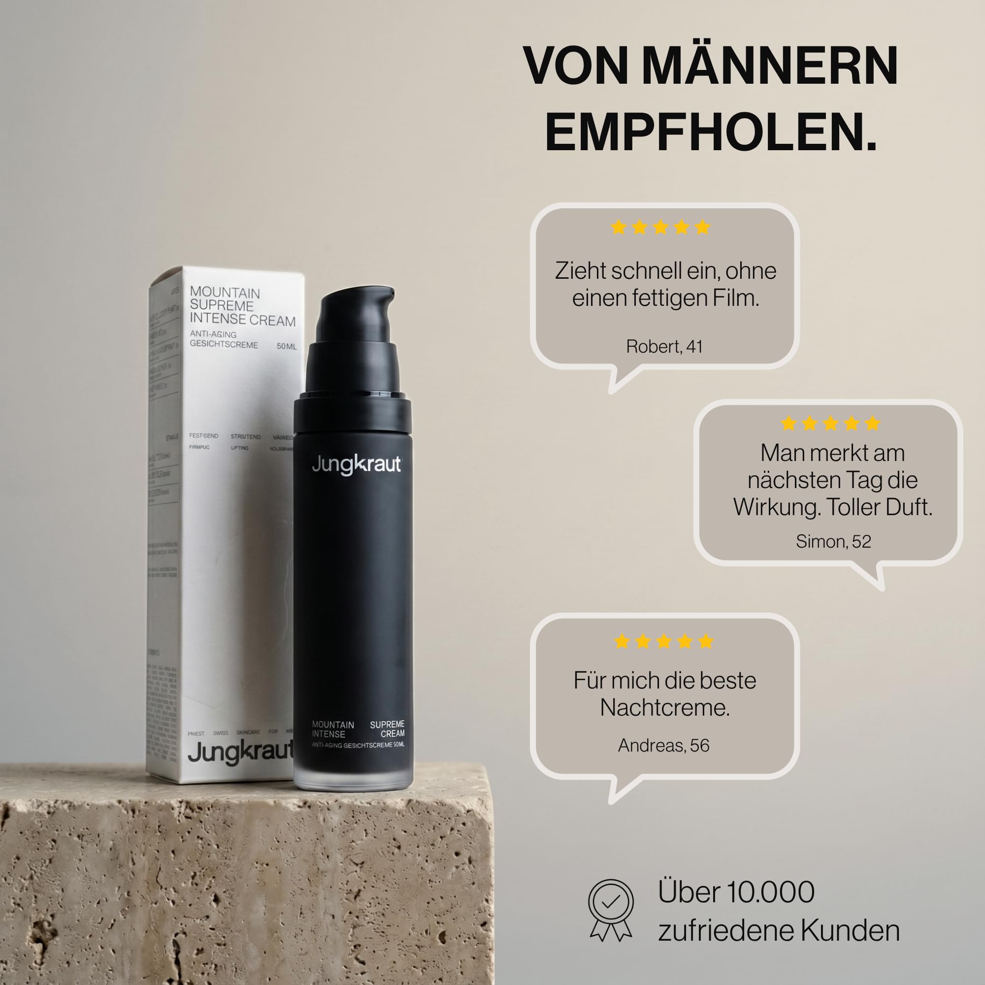 Mountain Supreme Anti-Aging Gesichtscreme für Männer 50ml, Feuchtigkeitscreme mit Mooszellen-Technologie, 6 Wirkstoffe, reduziert Falten, 24h Feuchtigkeit, reichhaltig, natürlich, Swiss Made