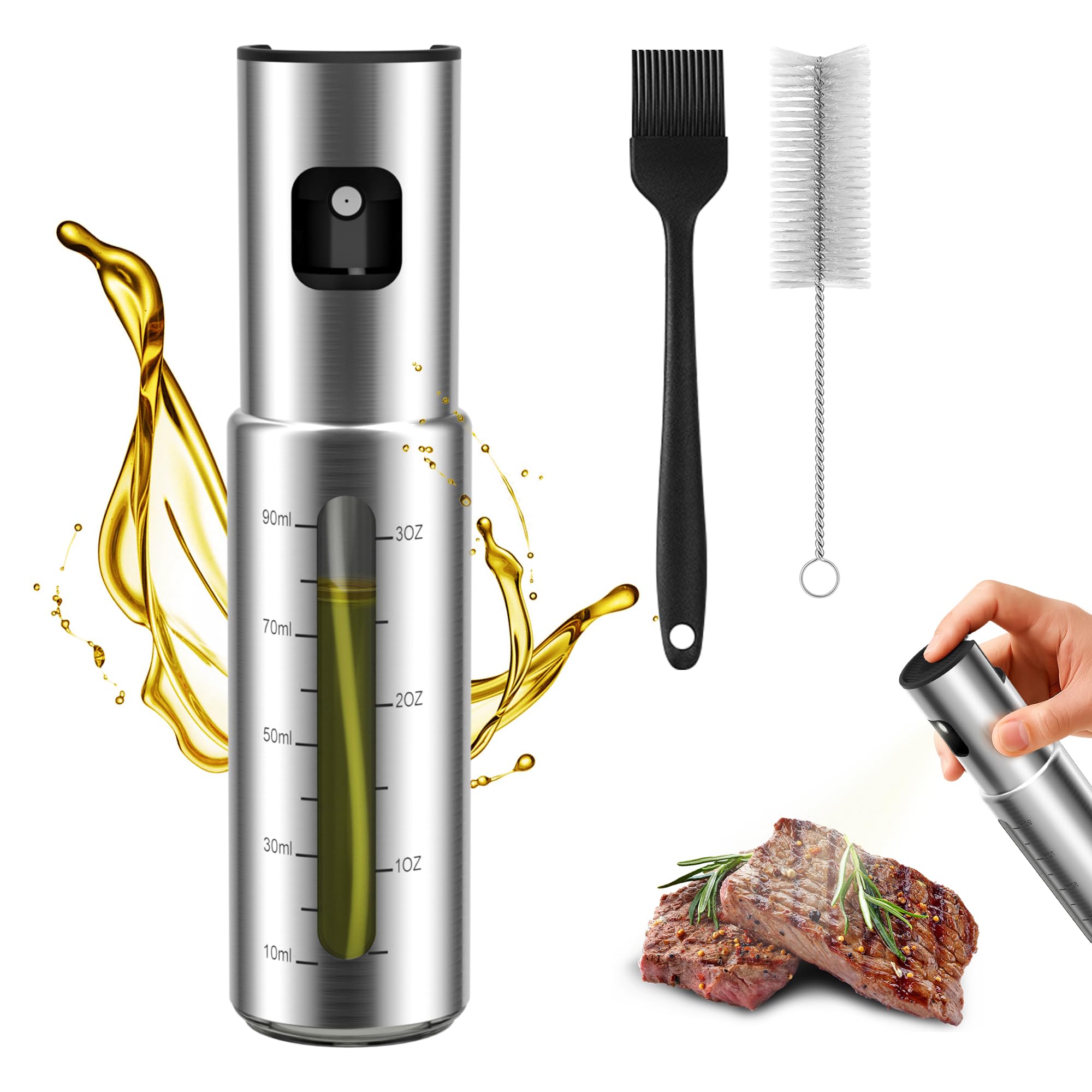 KitchenBoss Kitchen Oil Spray: Stainless Steel and Glass 100 ml Spray Oil Spray Kitchen for Salads, Grills and Air Fryers