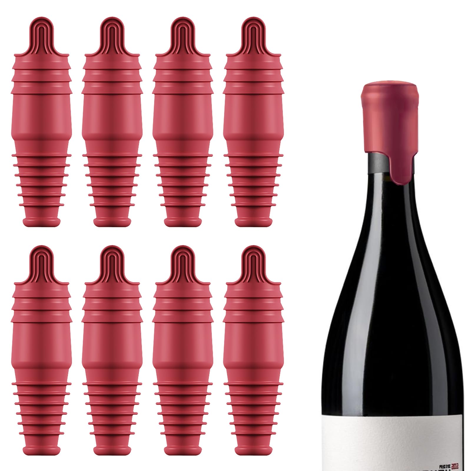 Bouchons de champagne étanches en silicone alimentaire rouge lot de 8