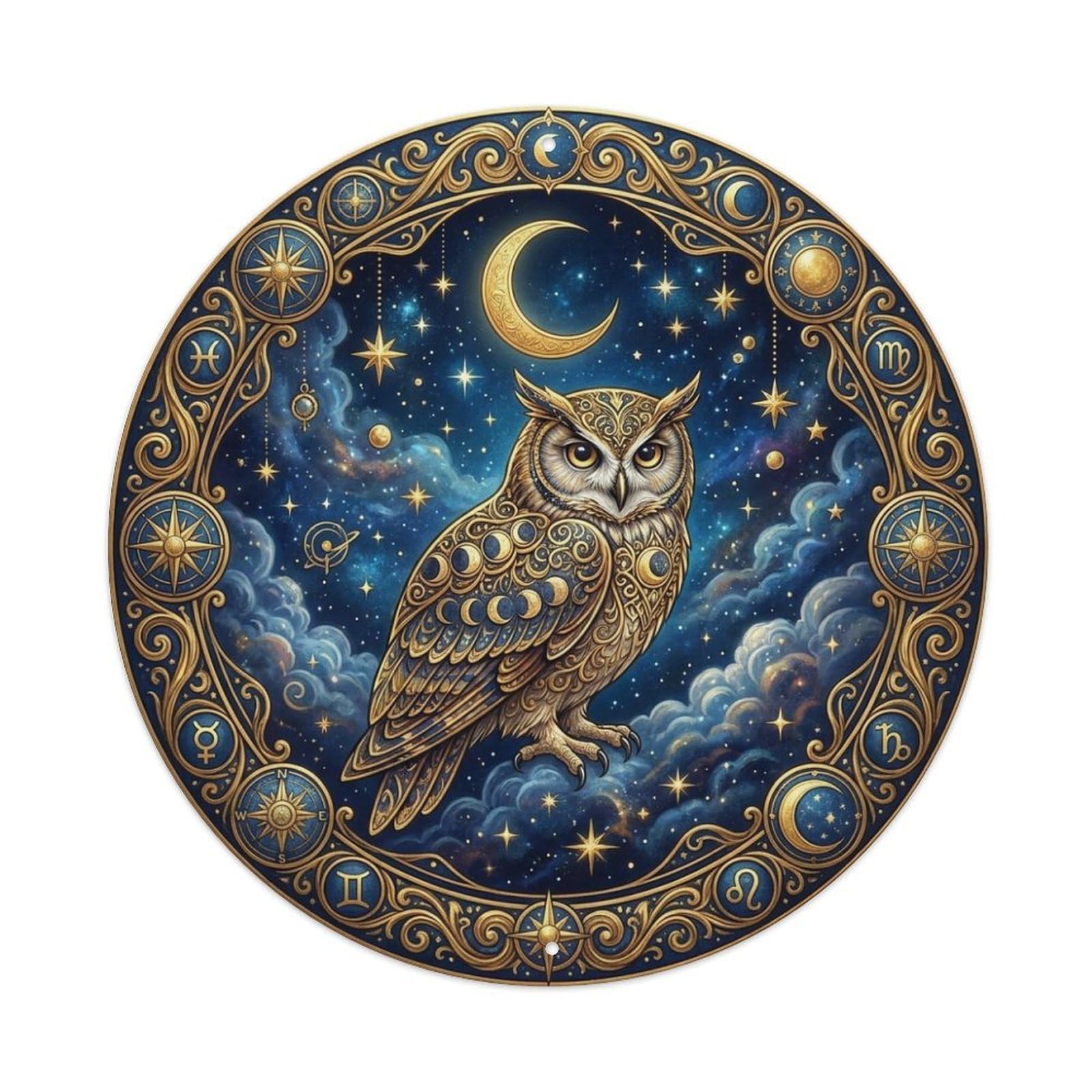 Celestial Owl Moon Stars Night Sky Wisdom Metal Tin Sign
