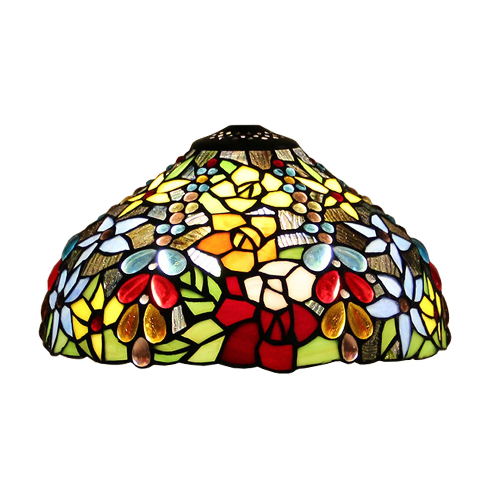 SaryEdge Tiffany Lamp Shade Replacement Only 12X7 Inch Rose Stained Glass Lampshades, Vintage Crystal Beads Flower Light Cover for Table Lamp Hanging Pendant lamp Ceiling Light，，