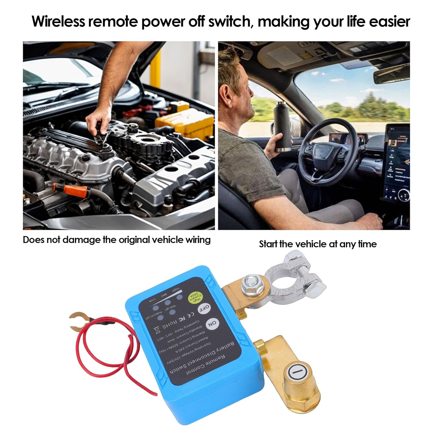 Remote Battery Disconnect Switch, 240A Smart Low Voltage Cut Off Anti Theft Power Switch with Heat Resisting Nylon Housing, Automotive Replacement Battery Switches for Car