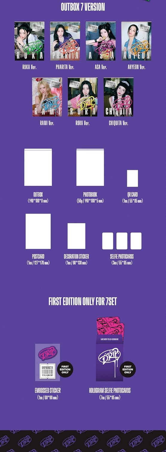BABYMONSTER DRIP 1st Full Album with Tracking Sealed Baby Monster (3 Ver Set(Binder+Zip Lock+1 Random TAG))