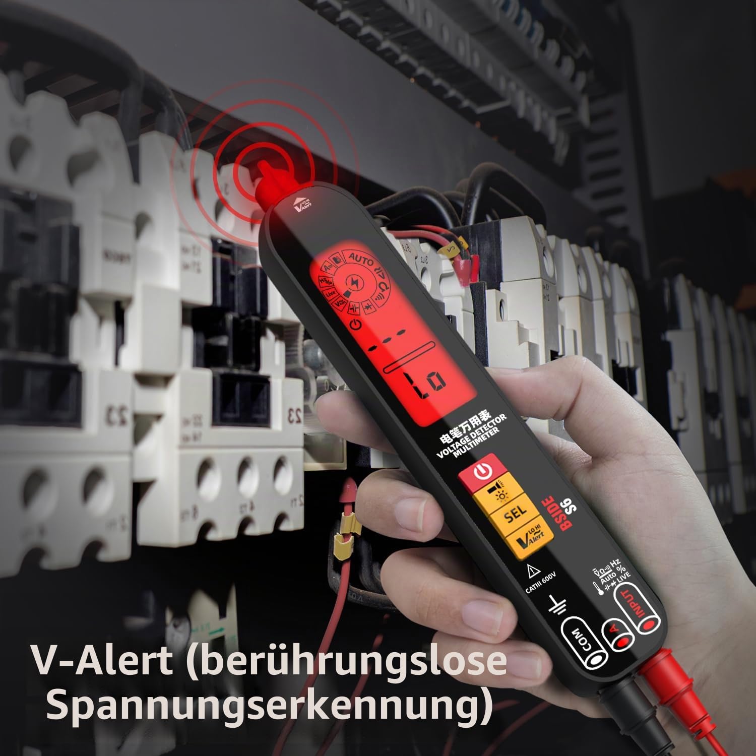 BSIDE S6 Spannungsprüfer Berührungslos Wiederaufladbar Elektrischer Tester mit Dreifach Display VFD Amperemeter Kapazitätsmesser Automatisch Multimeter Stift für Strom/Spannung AC DC Ohm Hz Durchgang