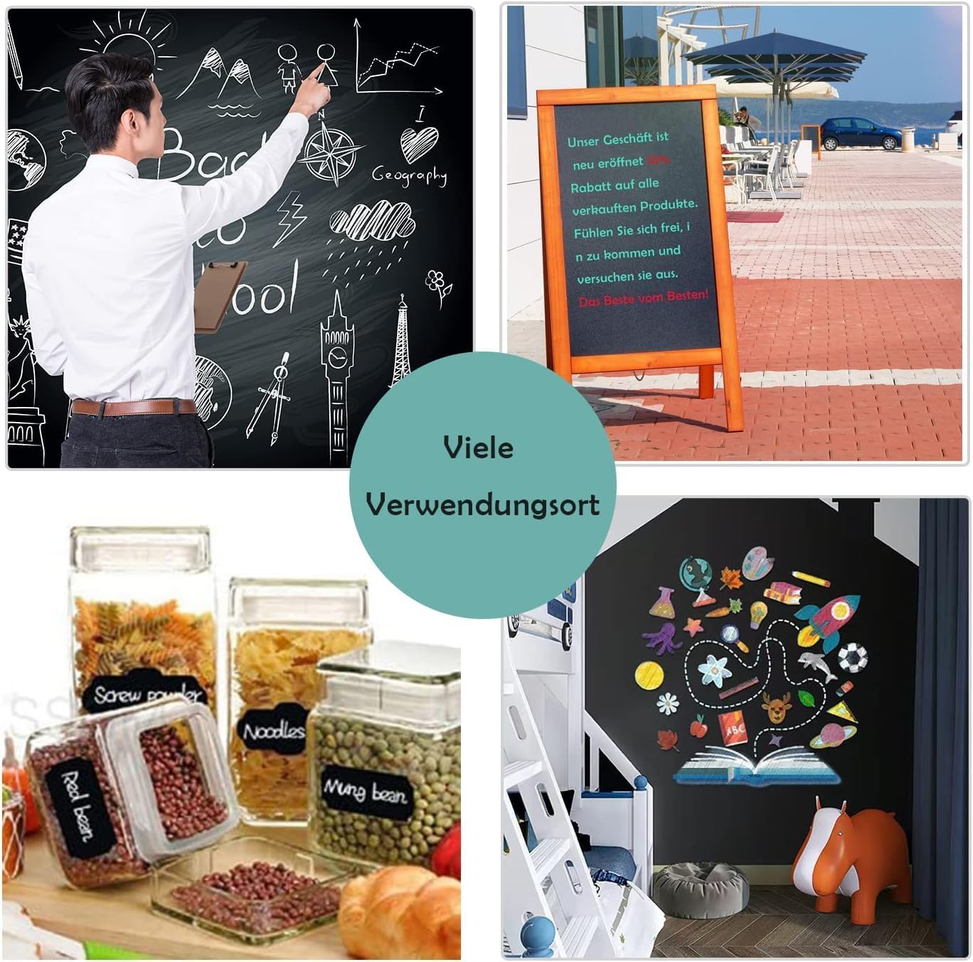 Pellicola Lavagna Nera Magnetica, 250x120cm Carta Lavagna Cancellabile, Lavagna Adesiva per Muro, Per Cucina, Ufficio, Casa, Ristorante, Viene Fornito, Con 3 Gessetto, 4 Magneti, 1 Panni