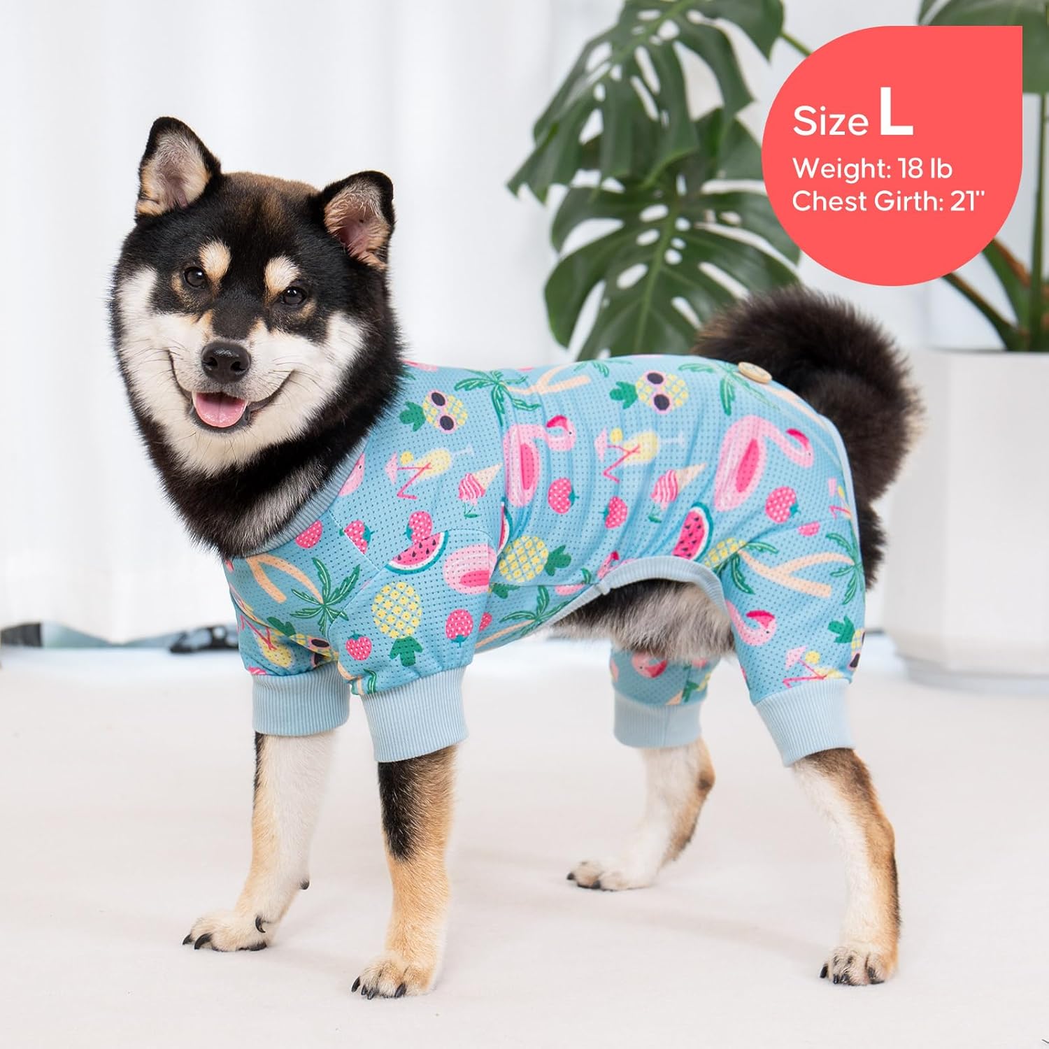 KYEESE Dog Pajamas, Lightweight Dog Pajamas for Small Medium Dogs, Breathable Mesh Dogs PJS Soft Onesie Clothes, Comfy Summer Sun Protection Jammies Pet Sleepwear, Pet Jumpsuit Outfit, Flamingo, XL