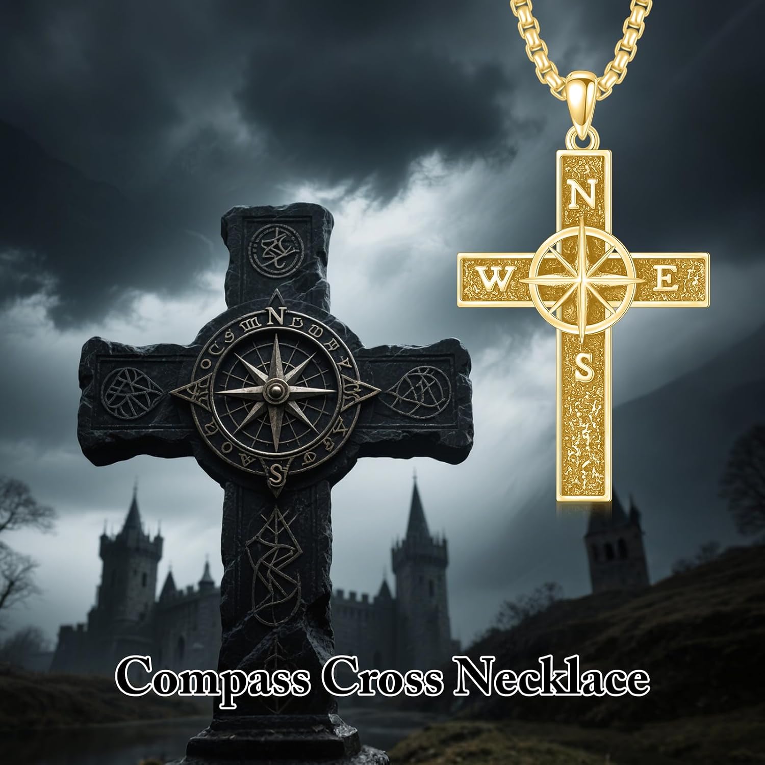 Compass Cross Necklace 925 Sterling Silver Cross Compass Pendant Amulet Jewelry Inspirational Graduation Traveler Gifts for Men Women