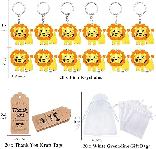 Miniatura 2 de El paquete de 60 regalos de fiesta de león incluye 20 llaveros de león, 20 etiquetas de agradecimiento, 20 bolsas de regalo para fiesta de safari,