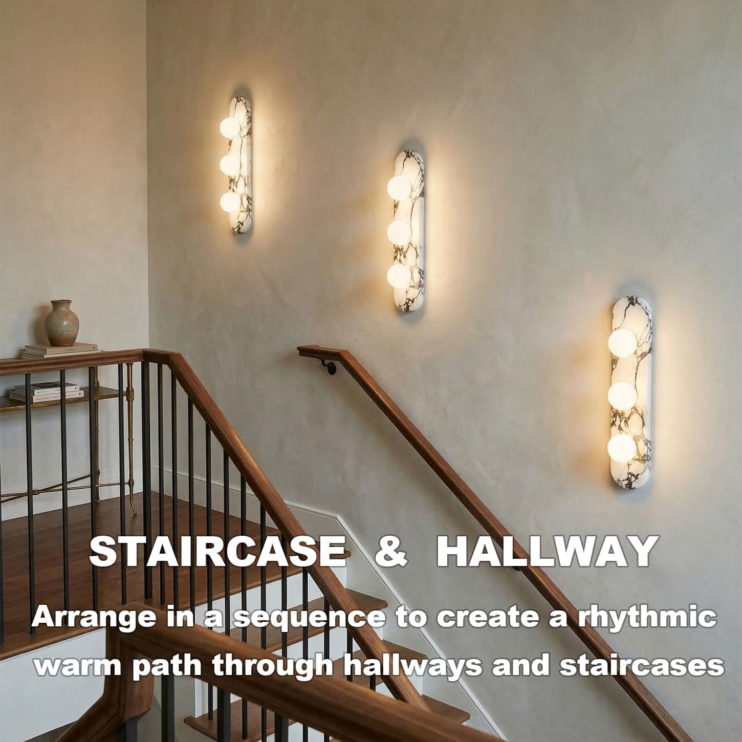 Natural Marble Wall Sconces, 3-Light Alabaster Light, Hardwired Wall Light Fixtures, Modern Wall Mount Wall Lights for Dining Room Stairs Bedroom