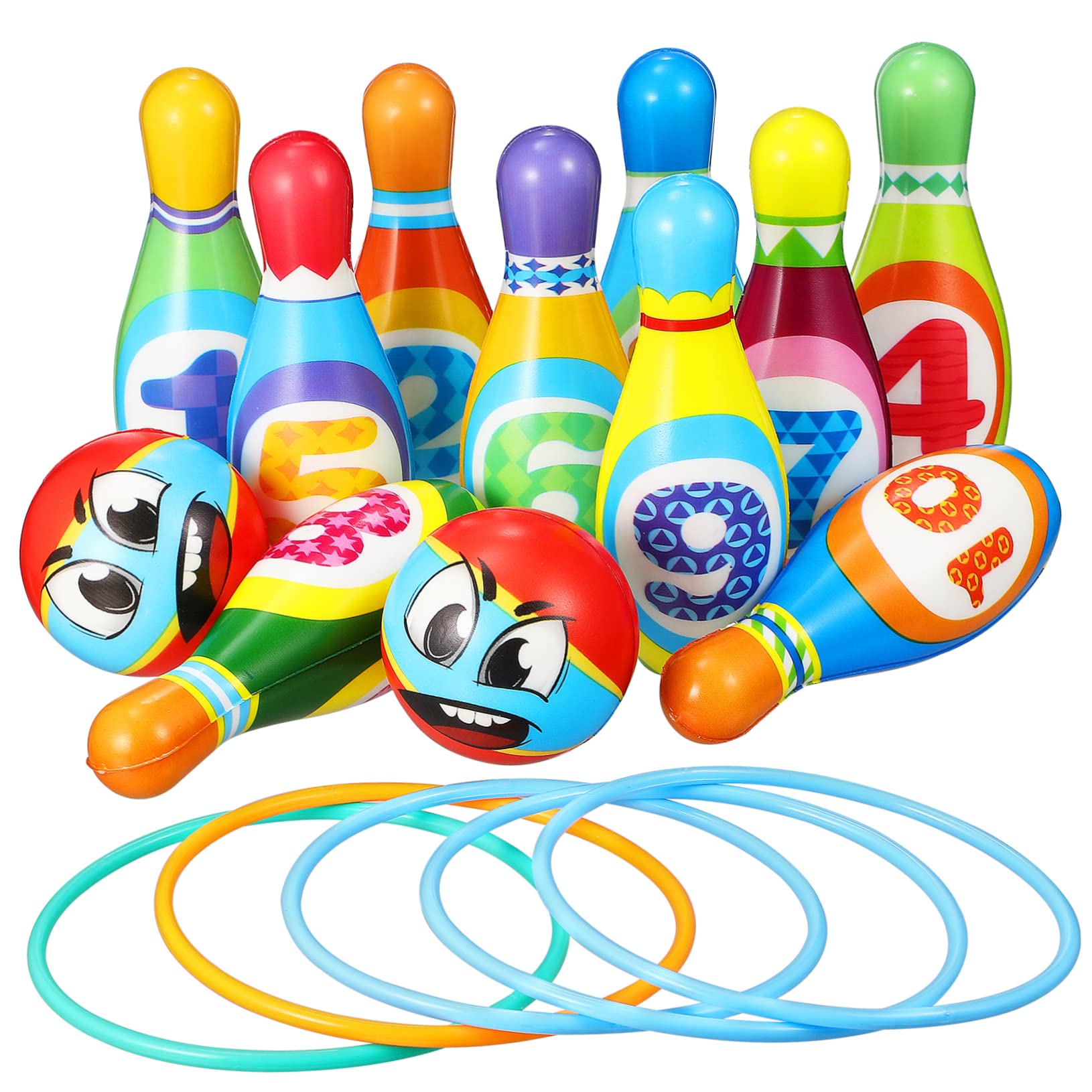 VANZACK 1 Set Bowling Ball Educational Fun with Pins Balls Toss Rings for Skill Development Playtime Activities Random Color