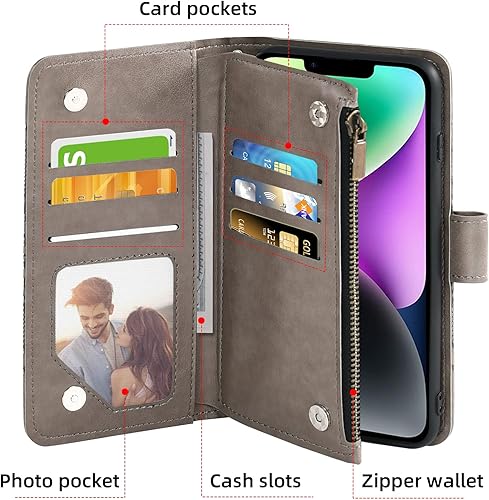 Miniatura 3 de Asuwish Funda de teléfono para iPhone 14 Plus de 6.7 pulgadas con protector de pantalla de vidrio templado y soporte para tarjeta de crédito con