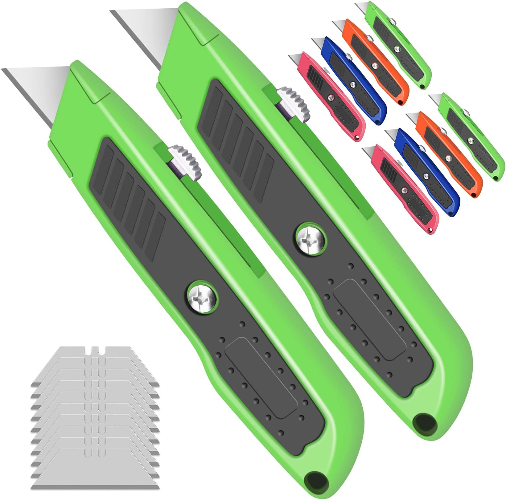 2 Pack Box Cutter Utility Knife with Extra 10 SK5 Blades & Anti-slip Rubber Handle, Box Cutter Retractable, Portable Box Opener Razor Knife for Home Office Construction
