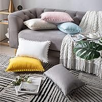 Vista 20 de 2 fundas para cojín decorativo de terciopelo con pompones