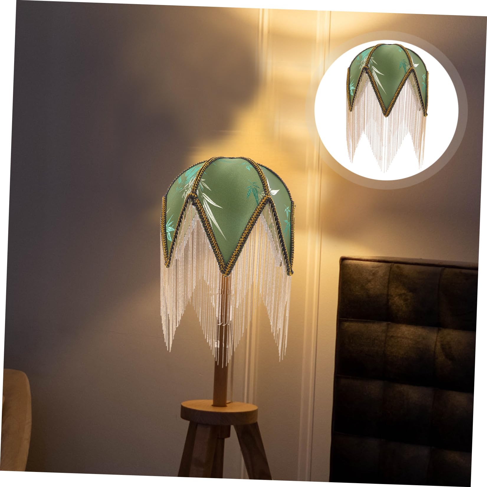 Paralume Verde con Motivo Foglia, Struttura in Ferro | Copertura Decorativa Delicata, Foro Centrale da 1cm, Uso Versatile su Tavolo e Camera