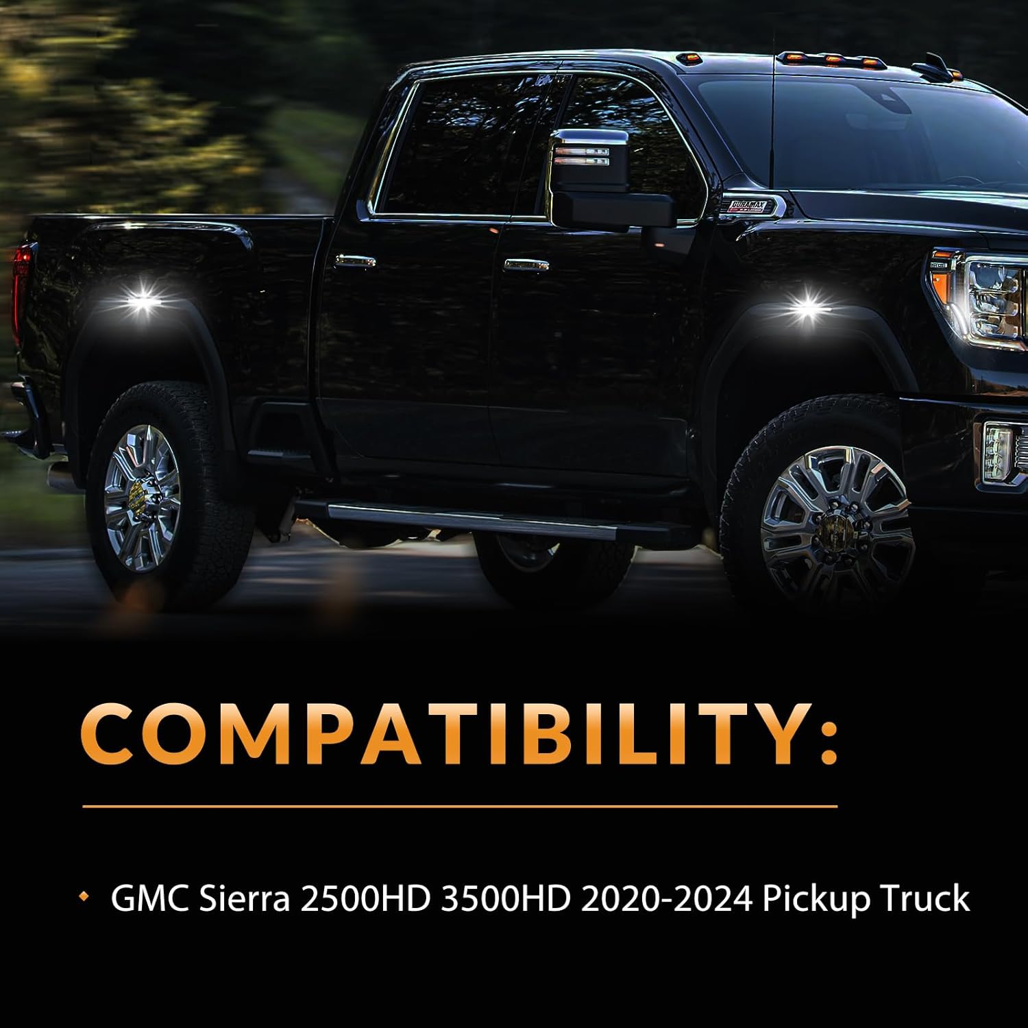 LED Side Marker Lights for GMC Sierra 2500HD 3500HD 2020-2025 Pickup Truck White Front Rear Fender Marker Lamps Smoked Len