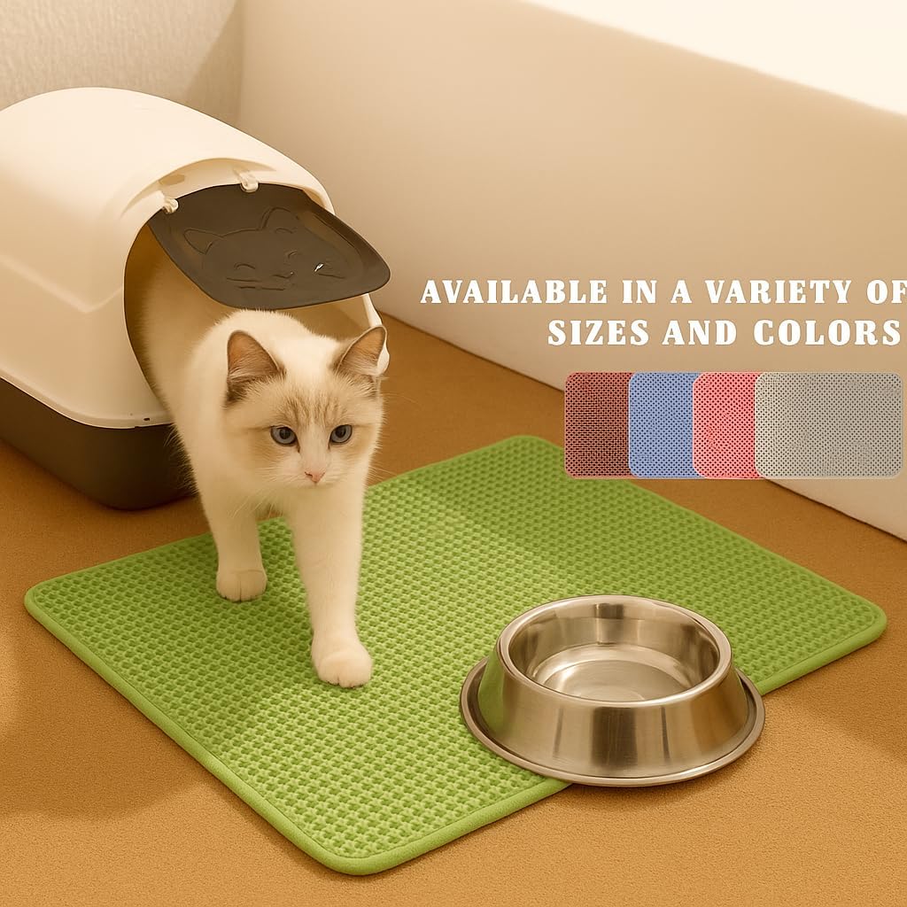 Cat Litter Mat Double Layer Honeycomb Design Non Slip Waterproof Floor Protector Easy to Clean Anti Scatter Pet Rug for Litter Box (Black, XXL(27.56" × 47.24"))