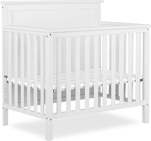 Dream On Me Ava 4-in-1 Convertible Mini Crib in White,