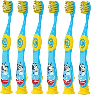 Colgate Bluey Toothbrush for Children with Suction Cup, Kids 2-5 Years Old, Extra Soft (Colors & Characters Very) - Pack of 6