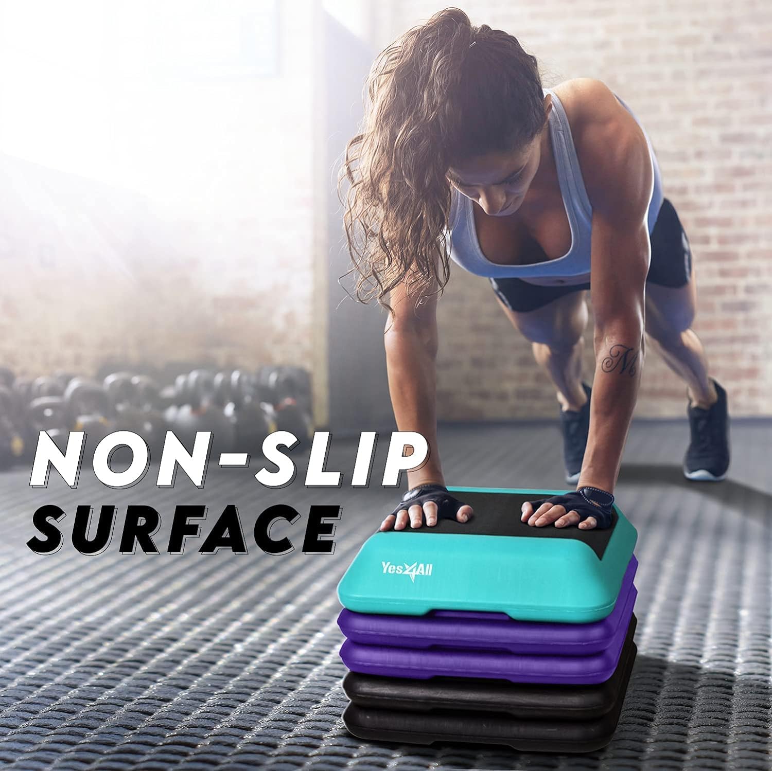 Yes4All High Arobic Step Platform & Stackable Risers - Adjustable 4"/6"/8"/10"/12" Height - Choose Full Step Platform Set or 2-Pack Stackable Risers, Customize for Cardio & Aerobic Exercise