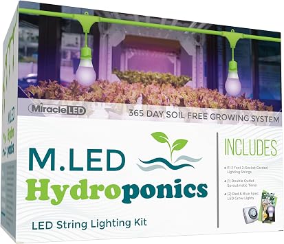 Miracle LED Hydroponics LED Indoor Glow Light Kit - Includes 2 Ultra Glow Red Spectrum 150W Replacement Glow Bulbs and 1 Fixture with 2 Socket Cord with SproutMatic Timer