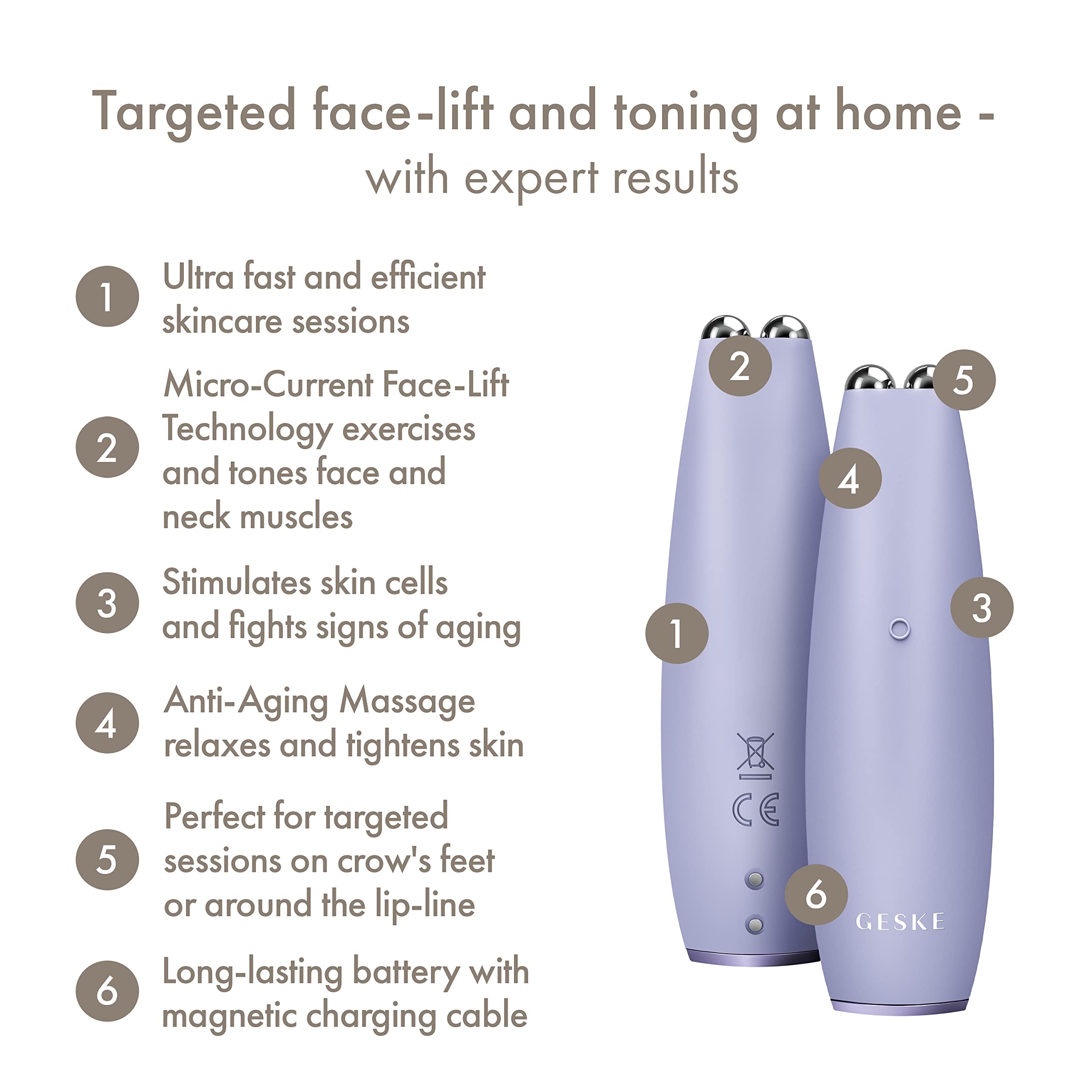 GESKE SmartAppGuided MicroCurrent Face-Lift Pen | 6 in 1 | Anti-aging device | Instant face lift | Skincare tool | Remove wrinkles for firm & youthful skin | Advanced smoothing facial firmer - Image 2