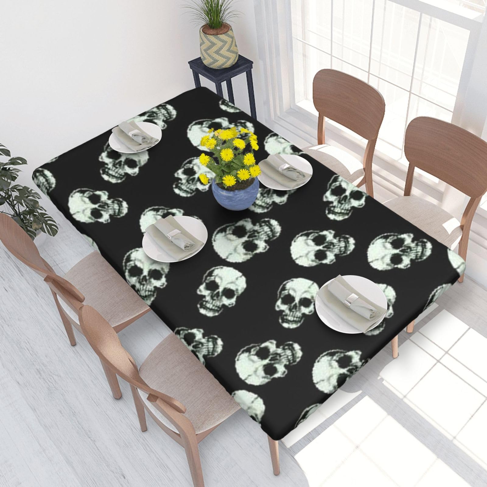 BNVSADC black skull Printed 4FT Tablecloth 122x76 CM Polyester Kitchen Water Resistant Table Cloth Dining Table Decoration Table Covers