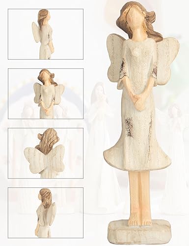 Miniatura 4 de Figuras de ángel de grano de madera, 6.5 pulgadas, estatua de ángel de pie tímida, delicada escultura de resina, un regalo pensado para momentos de