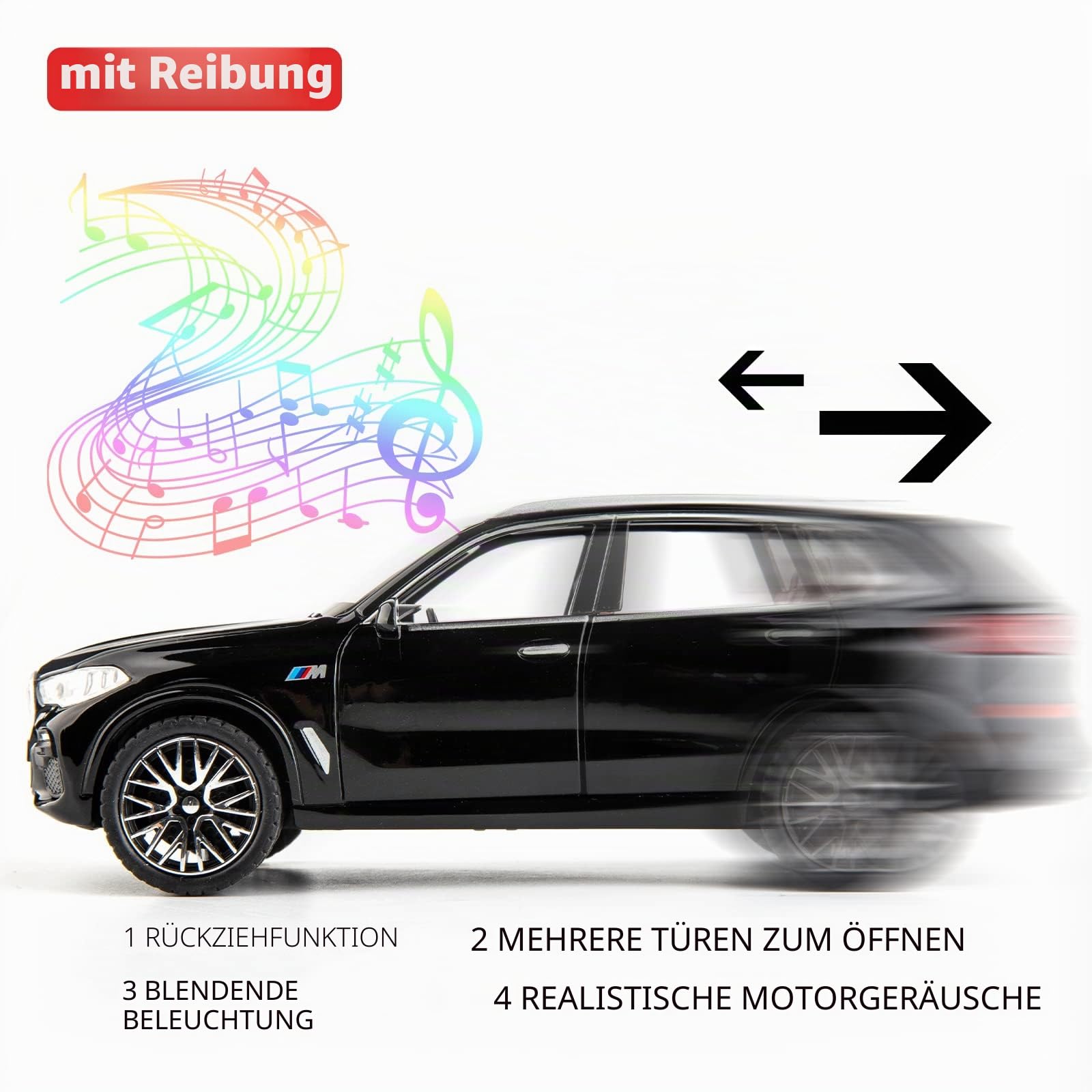 TGRCM-CZ 1/32 X5 SUV Modellauto Spielzeug, Druckguss Legierung Pull Back Auto Modell mit Licht und Sound Spielzeugfahrzeuge für Kinder Schwarz
