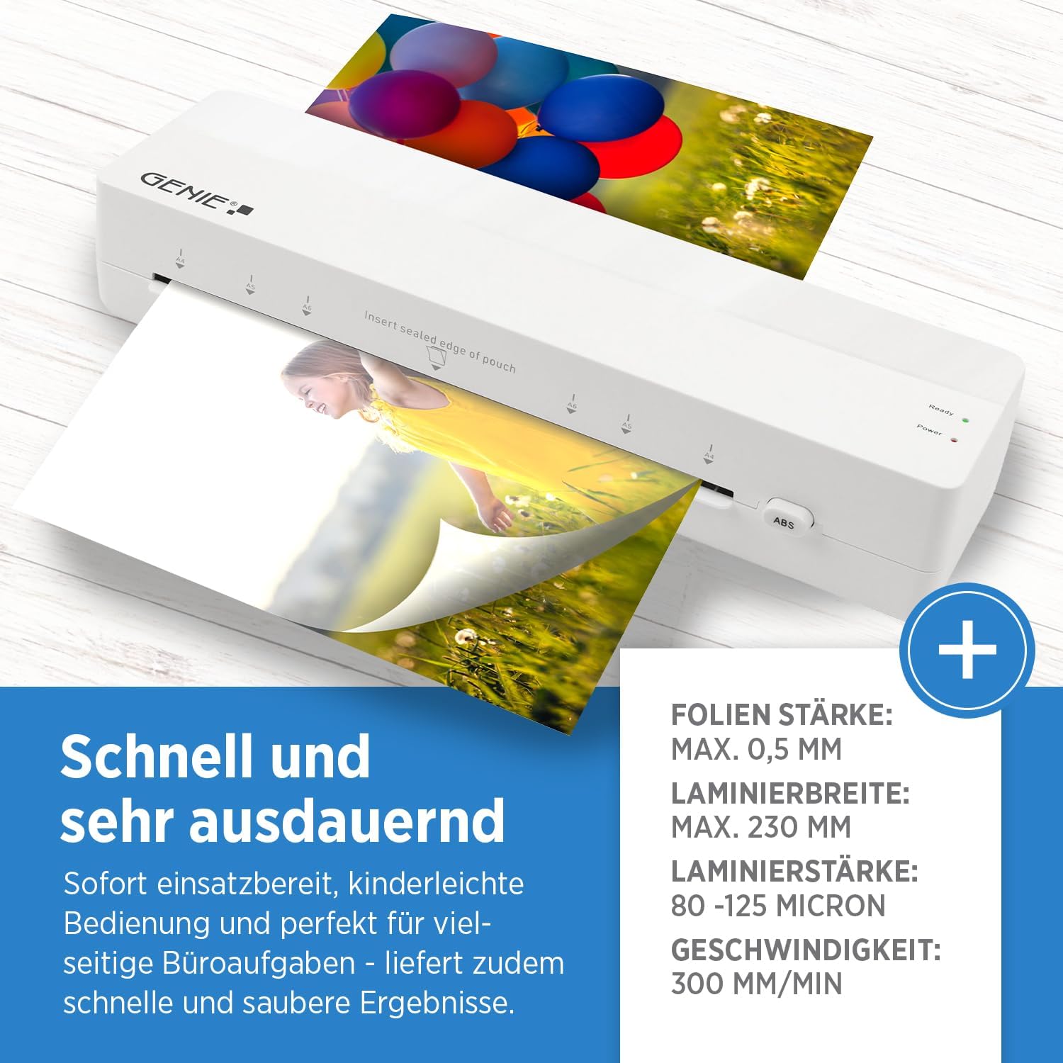 GENIE LA 400 A4 Laminator | Hot Laminator with 2 Heating Rolls | For School, Office & Home Office | Laminator A4 with Laminating Films | Laminating Machines