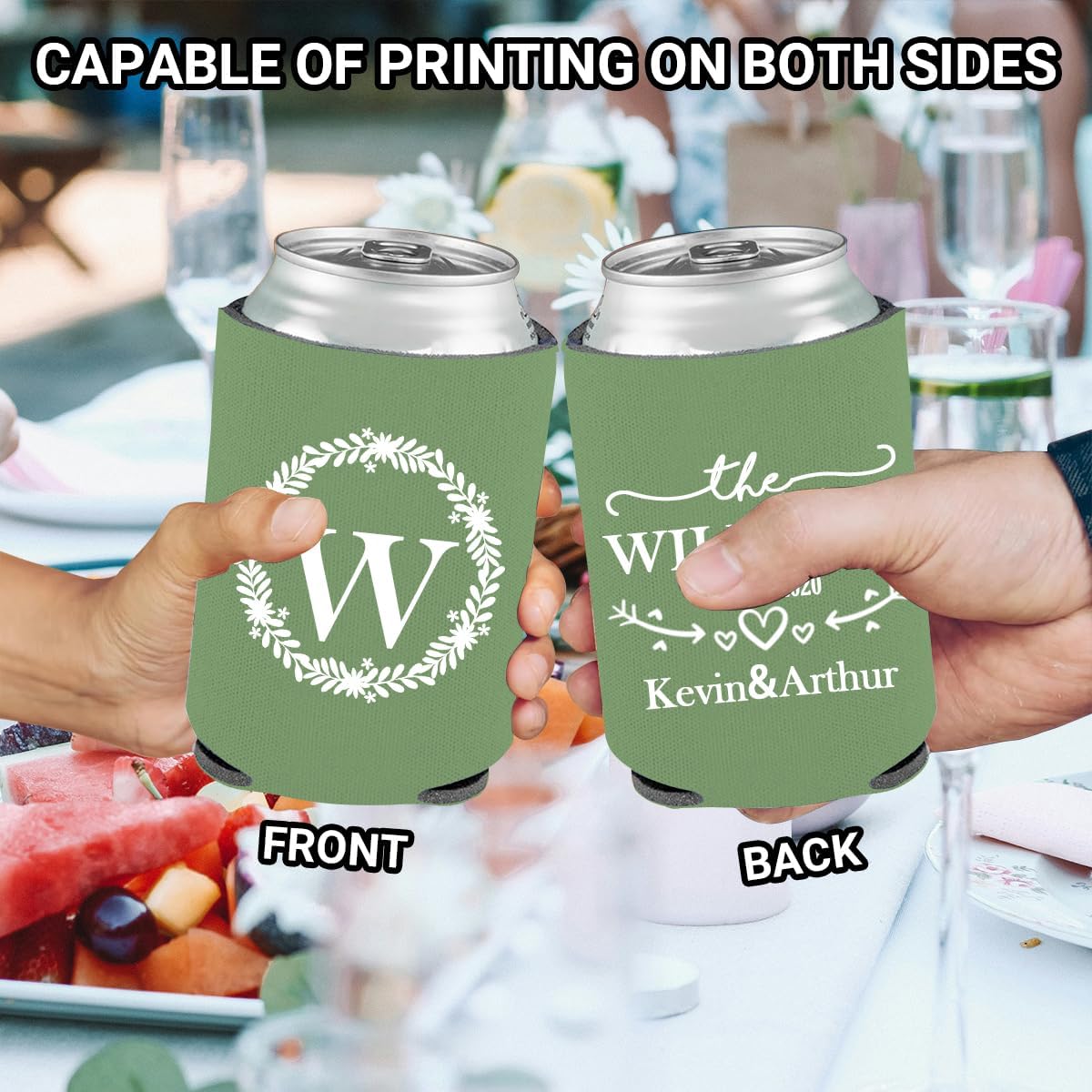 Custom Initial Wreath Family Name & Date Neoprene Can Coolers Personalized Can Coolie for Wedding Favors,100-Pack