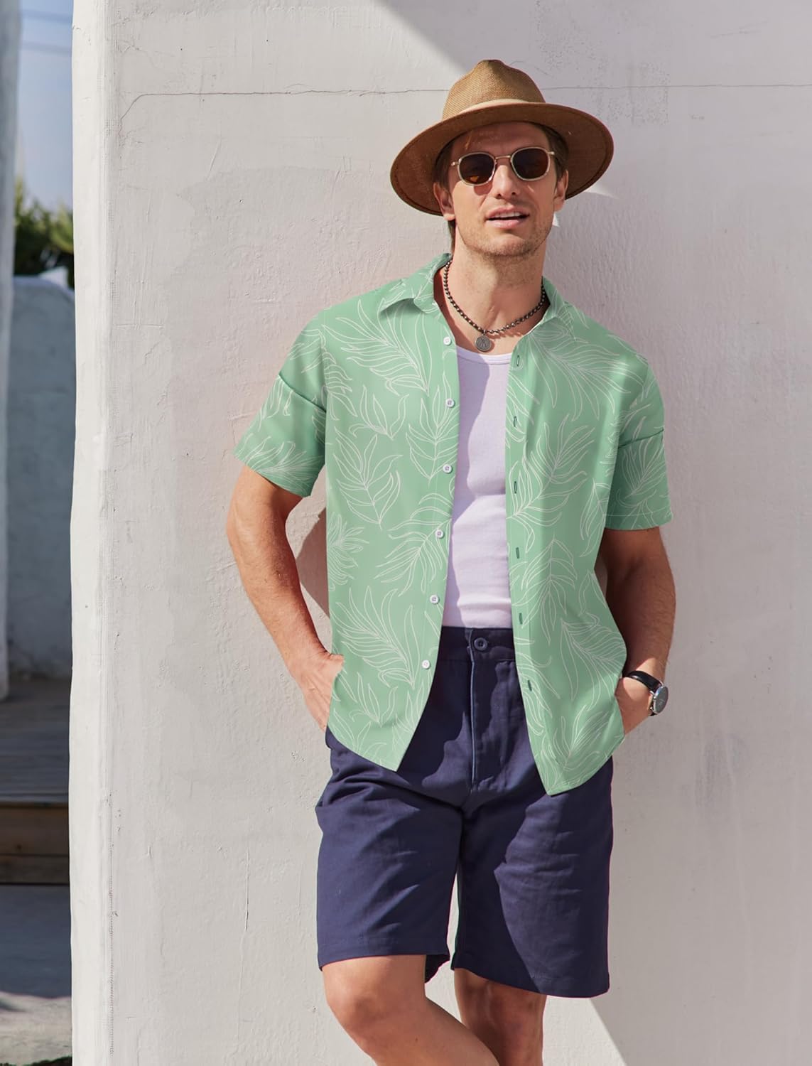 COOFANDY Mens Hawaiian Shirts Short Sleeve Button Down Aloha Shirt Casual Beach Clothes - Image 7