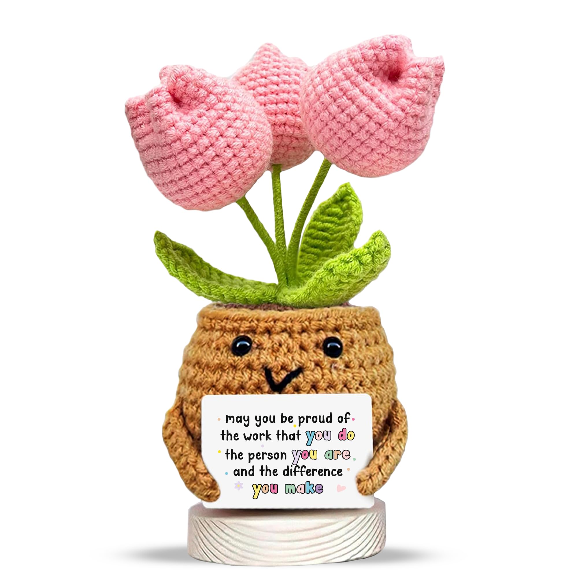Crochet Flower Pot Gift for Friend, “May You Be Proud” Handmade Encouragement Decor