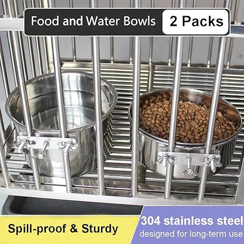 Miniatura 4 de Cuenco de agua para perros sin derrames, paquete de 2 cuencos grandes de acero inoxidable para perros, cuencos colgantes para agua y alimentos para