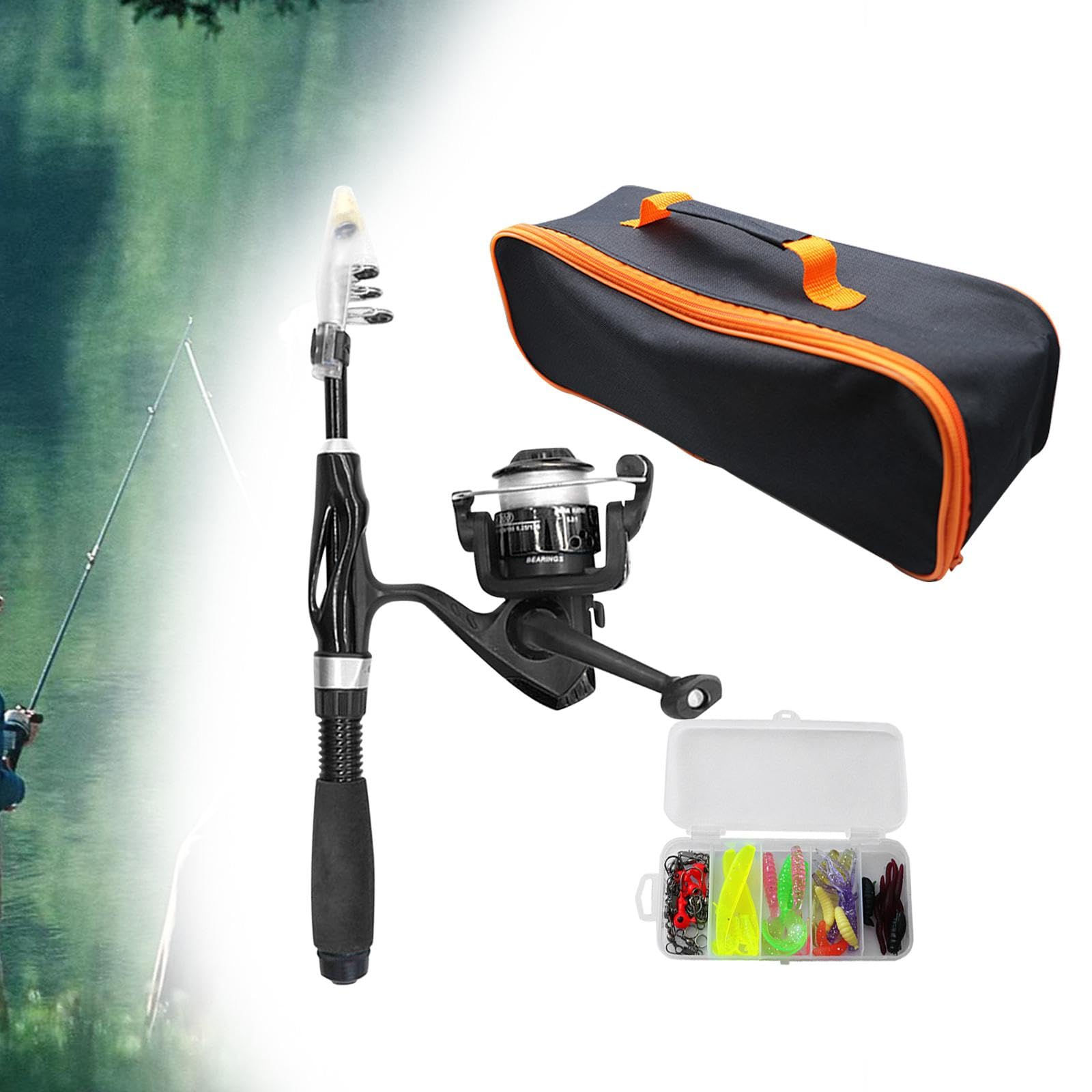 LOVIVER Ensemble Canne à Pêche Enfant Moulinet Télescopique Portable avec Boîte à Leurres Poignée Antidérapante Sac de Rangement pour Initiation Pêche Enfants