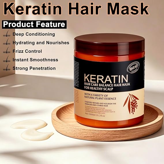 Keratin Hair Masks for Dry Damaged Hair,Deep Conditioning Hair Mask,Hydrating and Nourishes,Strong Penetration,Repair All Hair Types,500ml（Brazil nut）