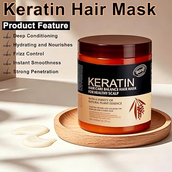 Keratin Hair Masks for Dry Damaged Hair,Deep Conditioning Hair Mask,Hydrating and Nourishes,Strong Penetration,Repair All Hair Types,500ml(Brazil nut)