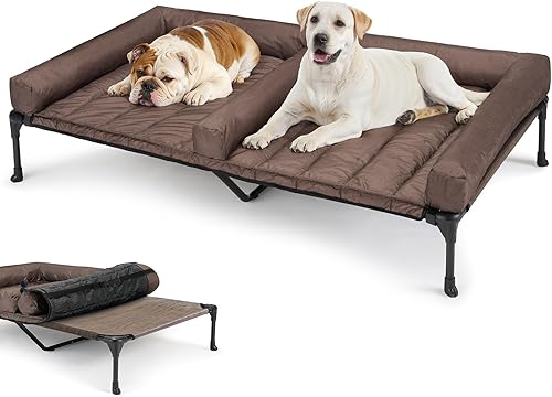 Miniatura 14 de Veehoo Camas elevadas refrescantes para perros + cojín doble impermeable para dos perros medianos, cuna elevada para mascotas con tapete de apoyo