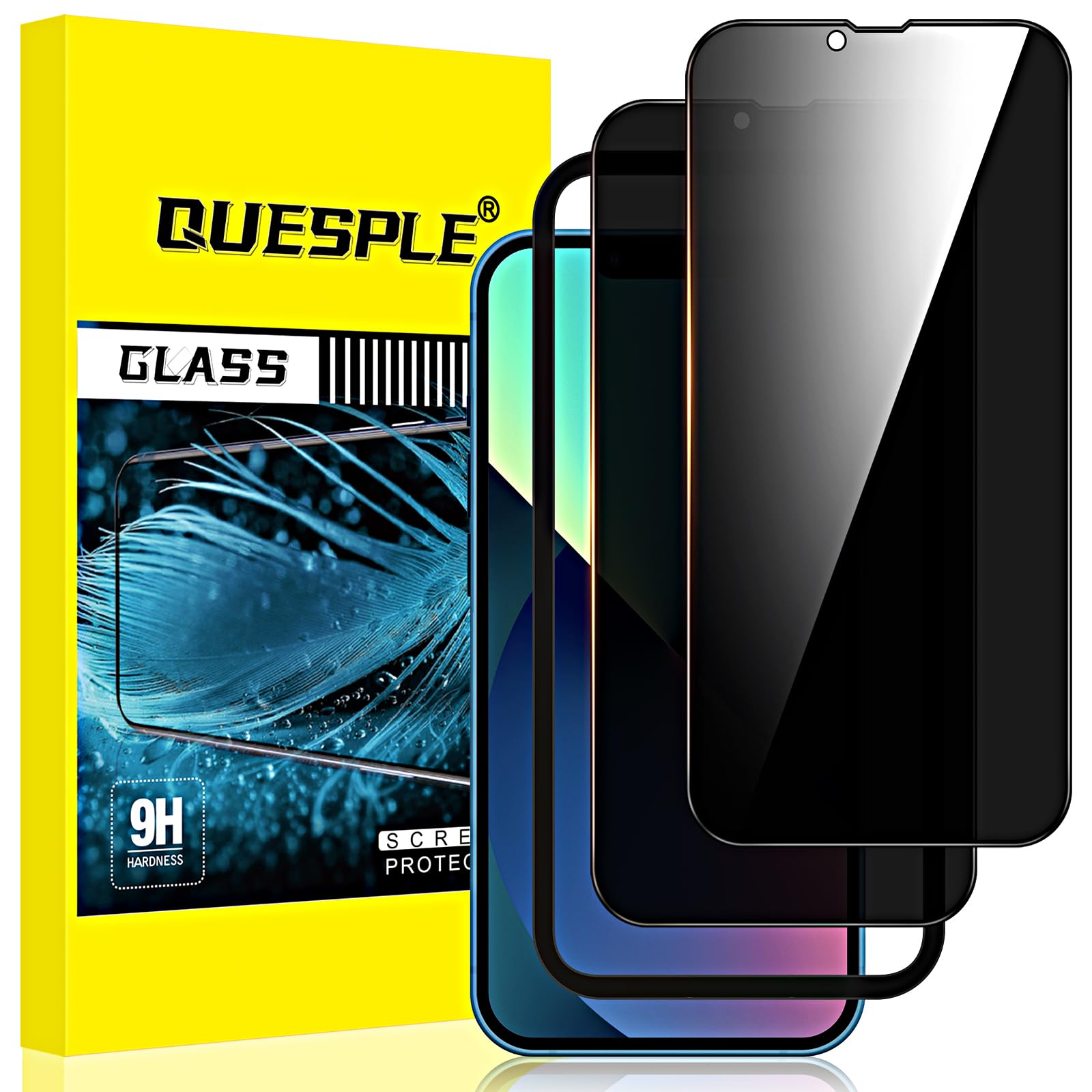 QUESPLE 2 Pezzi Privacy Pellicola Protettiva per iPhone 13/13 Pro 6,1", (Vetro Privacy) Anti Spy in Vetro Temperato con Strumenti di Installazione, Durezza 9H, Ultra Resistente