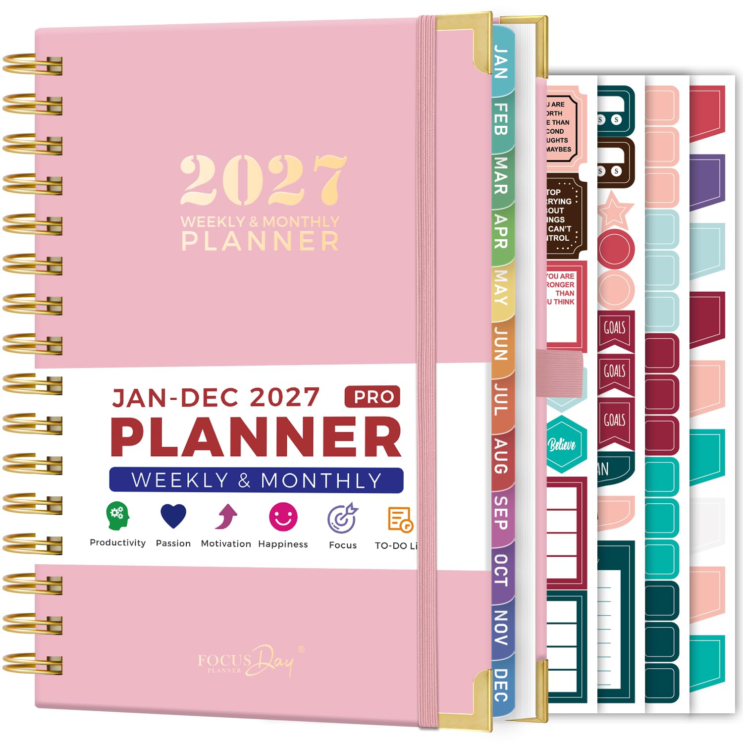 2027 Diary A5 Week to View, Jan 2027 - Dec 2027 Calendar Planner Weekly & Monthly with Ruler, 4 Planner Stickers, Monthly Tabs, Spiral Bound Appointment Book for Teachers Students, 16.5 X 21.5 cm โ image 1